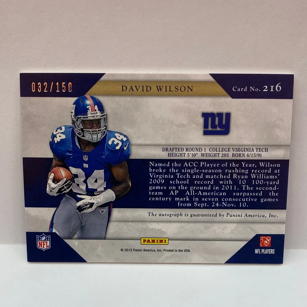 2012 Prominence David Wilson Giants Signature 032/150 #216 (083)